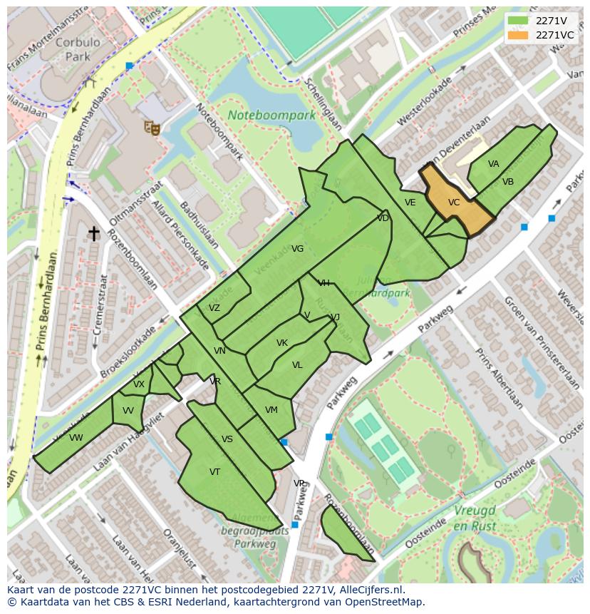 Afbeelding van het postcodegebied 2271 VC op de kaart.