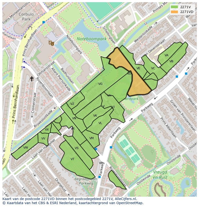Afbeelding van het postcodegebied 2271 VD op de kaart.