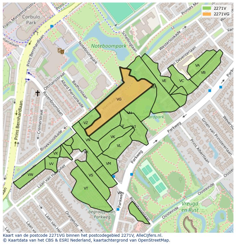 Afbeelding van het postcodegebied 2271 VG op de kaart.