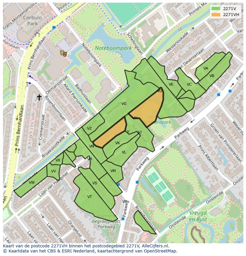 Afbeelding van het postcodegebied 2271 VH op de kaart.