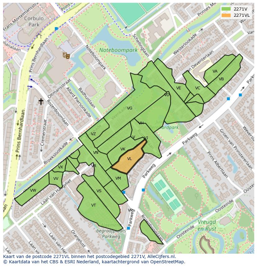 Afbeelding van het postcodegebied 2271 VL op de kaart.