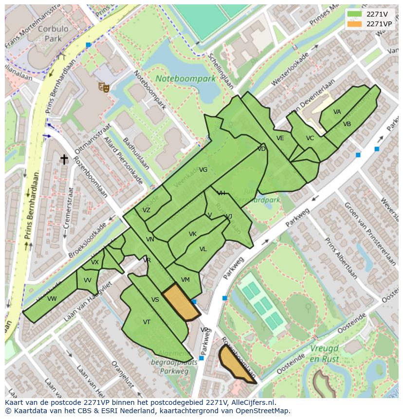 Afbeelding van het postcodegebied 2271 VP op de kaart.