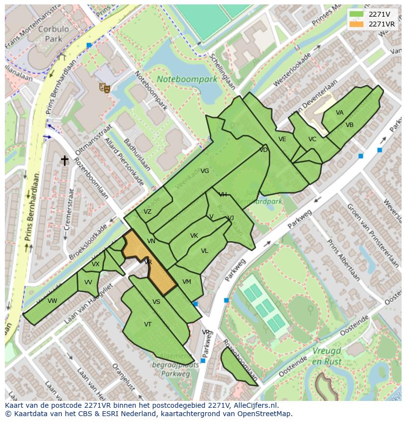 Afbeelding van het postcodegebied 2271 VR op de kaart.