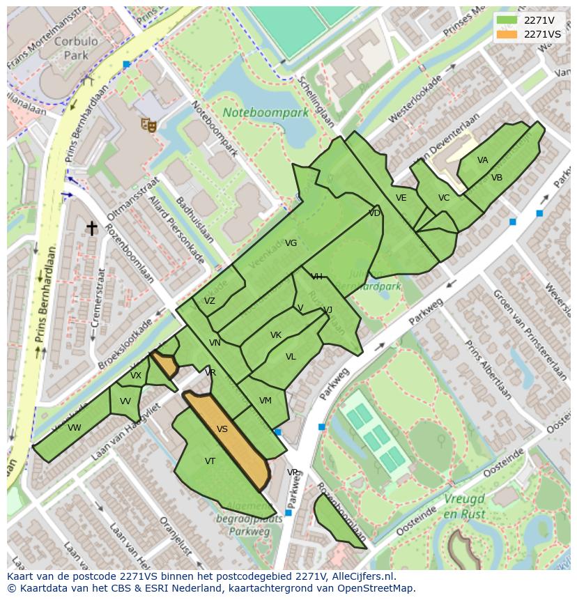 Afbeelding van het postcodegebied 2271 VS op de kaart.