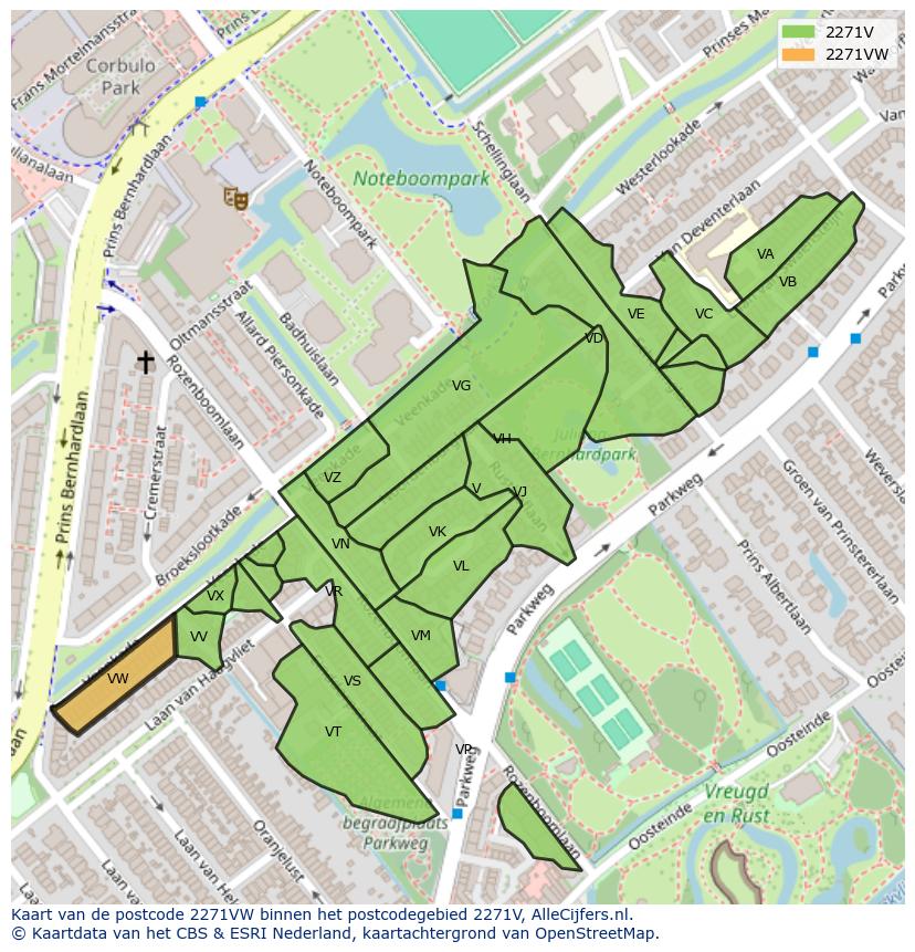 Afbeelding van het postcodegebied 2271 VW op de kaart.