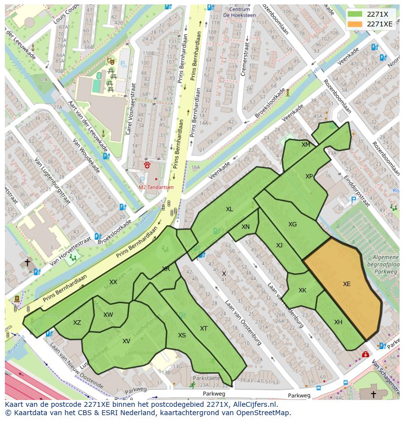Afbeelding van het postcodegebied 2271 XE op de kaart.
