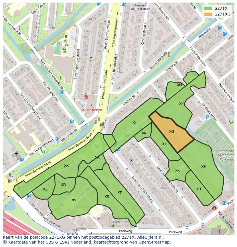 Afbeelding van het postcodegebied 2271 XG op de kaart.