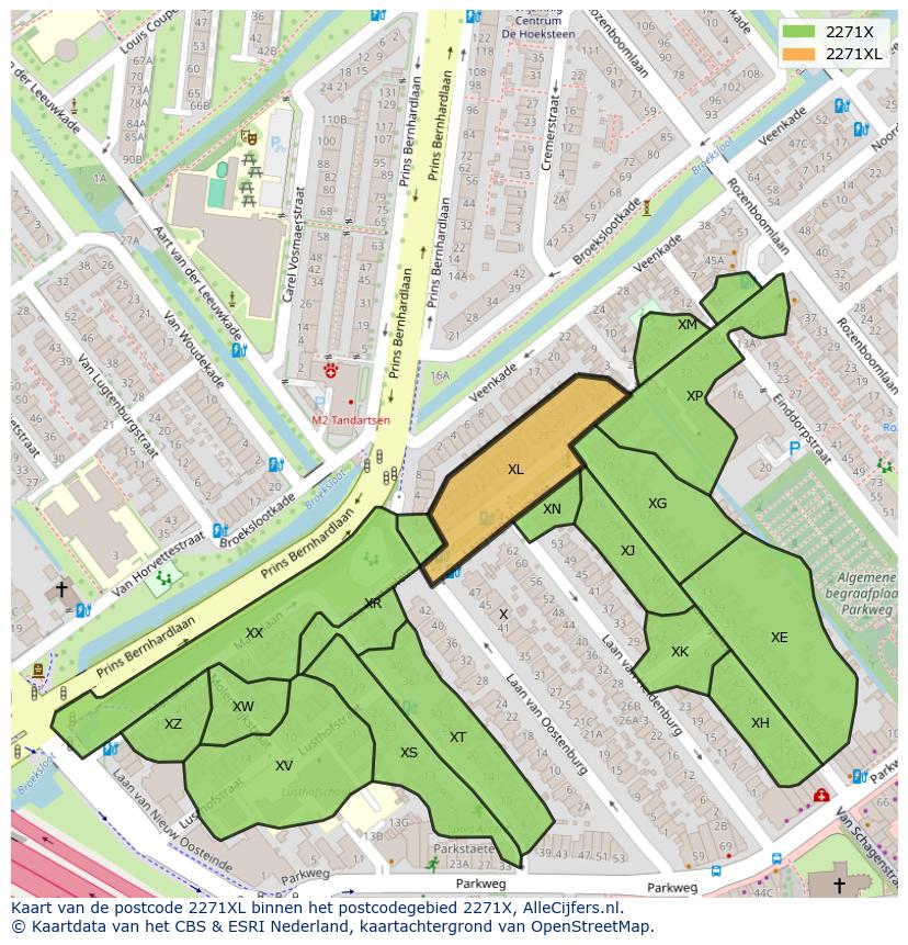 Afbeelding van het postcodegebied 2271 XL op de kaart.