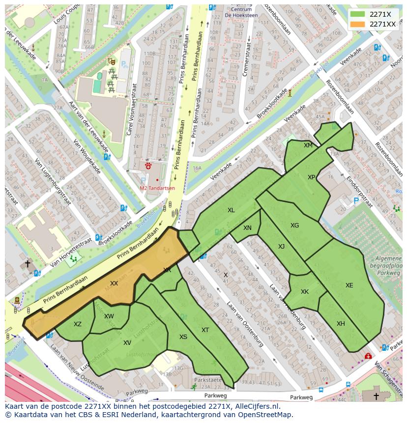 Afbeelding van het postcodegebied 2271 XX op de kaart.