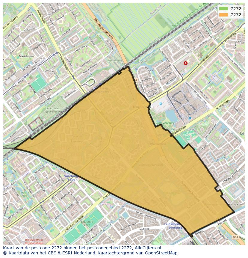 Afbeelding van het postcodegebied 2272 op de kaart.