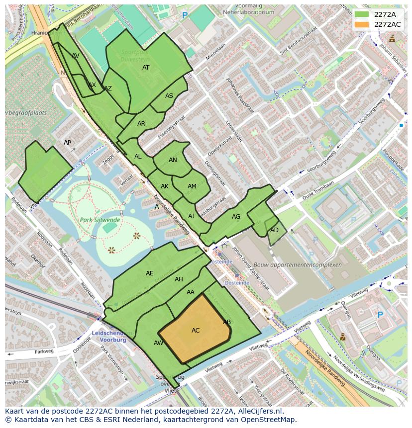 Afbeelding van het postcodegebied 2272 AC op de kaart.