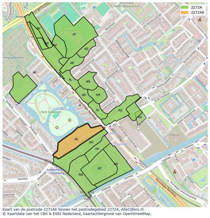 Afbeelding van het postcodegebied 2272 AE op de kaart.
