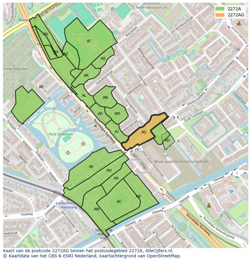 Afbeelding van het postcodegebied 2272 AG op de kaart.