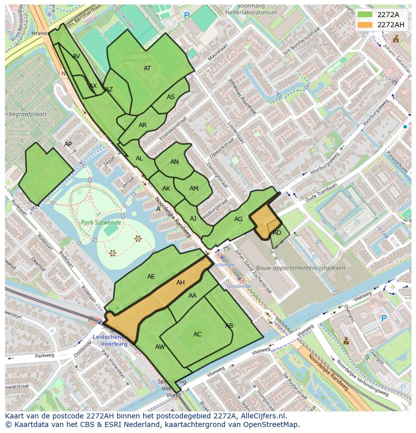 Afbeelding van het postcodegebied 2272 AH op de kaart.