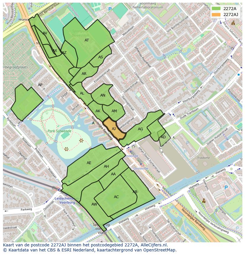 Afbeelding van het postcodegebied 2272 AJ op de kaart.