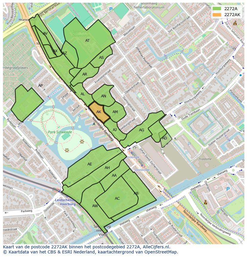 Afbeelding van het postcodegebied 2272 AK op de kaart.