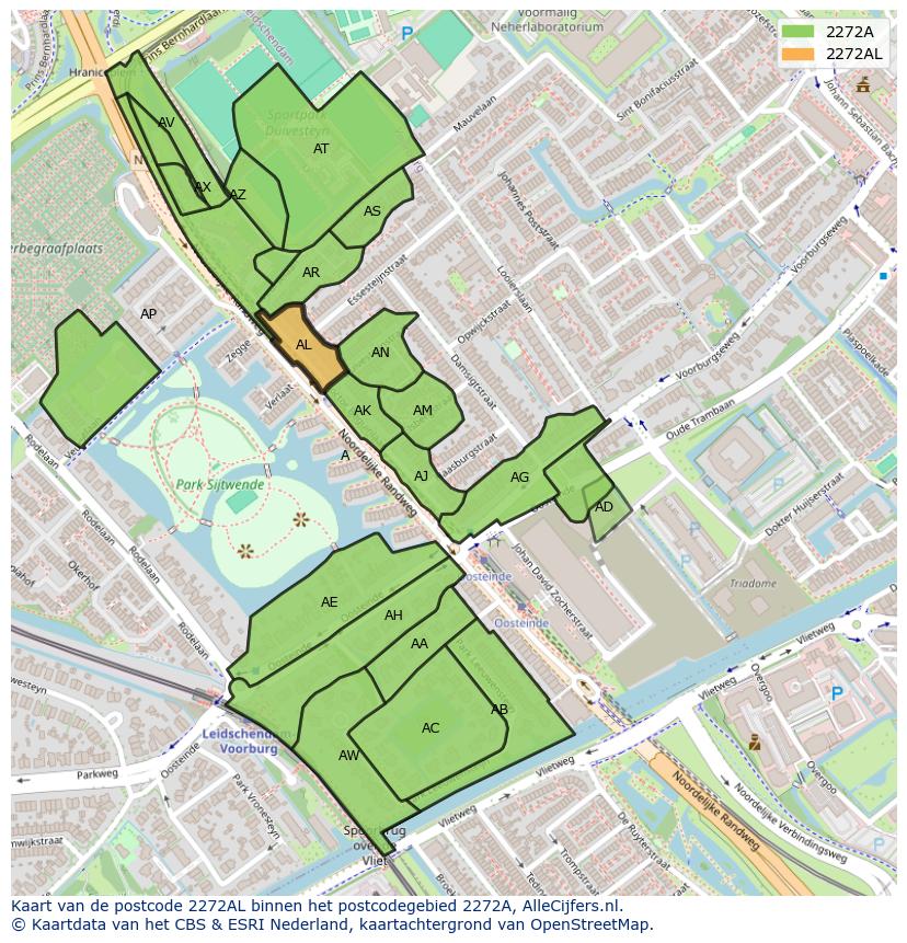 Afbeelding van het postcodegebied 2272 AL op de kaart.