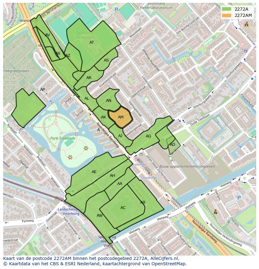 Afbeelding van het postcodegebied 2272 AM op de kaart.