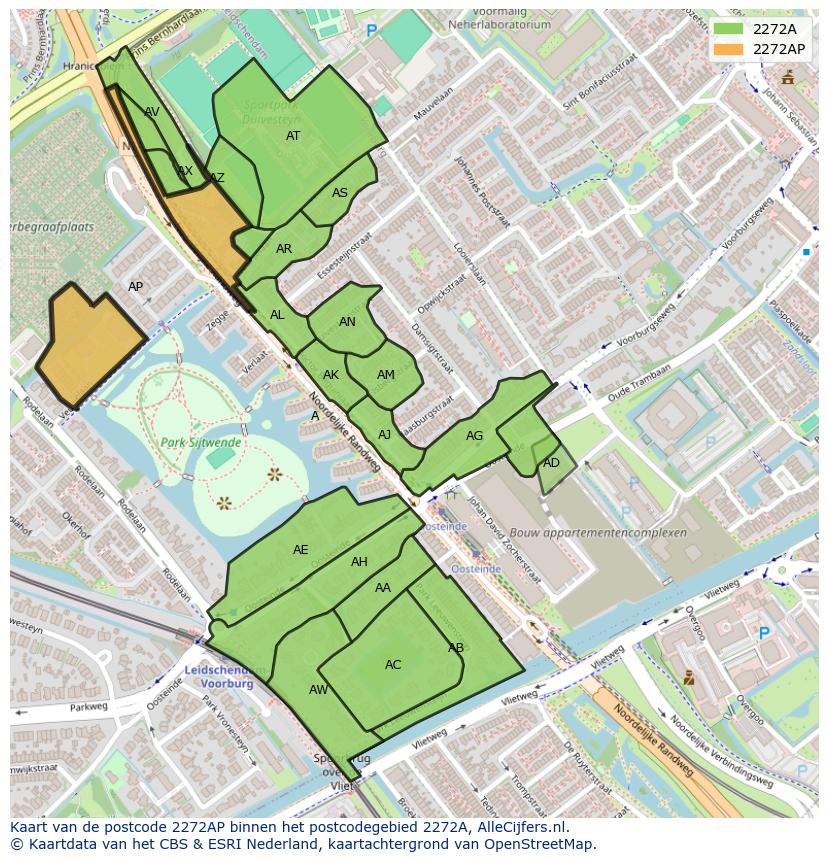 Afbeelding van het postcodegebied 2272 AP op de kaart.