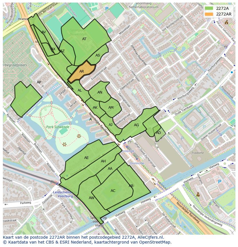 Afbeelding van het postcodegebied 2272 AR op de kaart.
