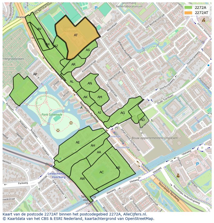 Afbeelding van het postcodegebied 2272 AT op de kaart.