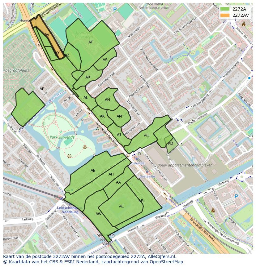 Afbeelding van het postcodegebied 2272 AV op de kaart.
