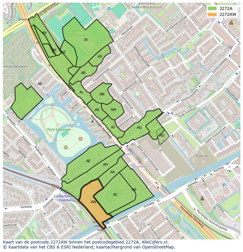 Afbeelding van het postcodegebied 2272 AW op de kaart.