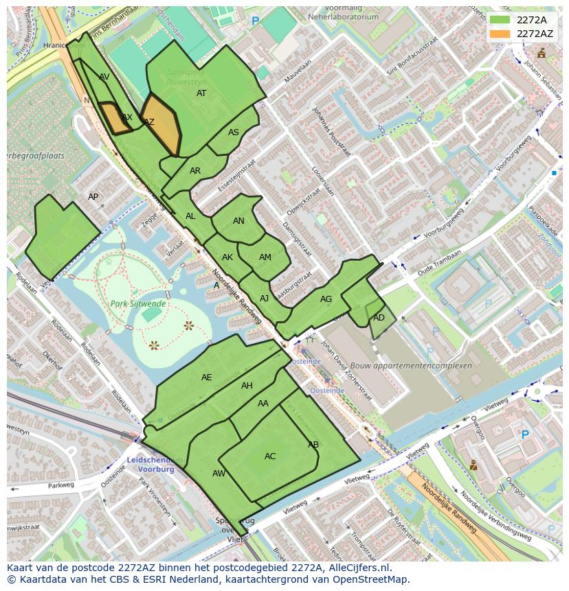 Afbeelding van het postcodegebied 2272 AZ op de kaart.