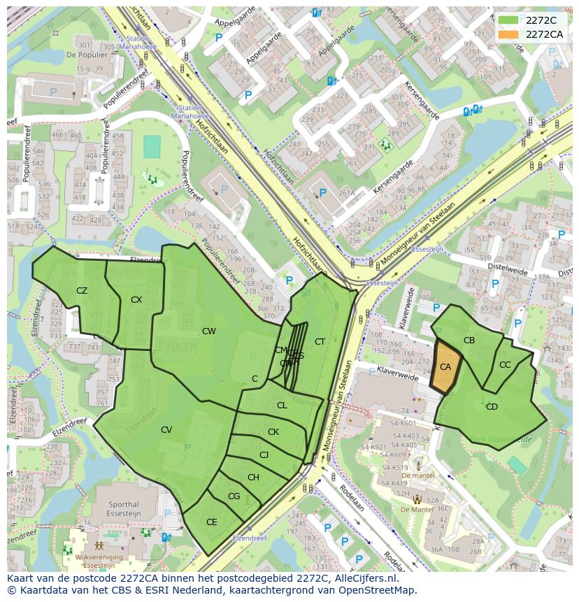 Afbeelding van het postcodegebied 2272 CA op de kaart.