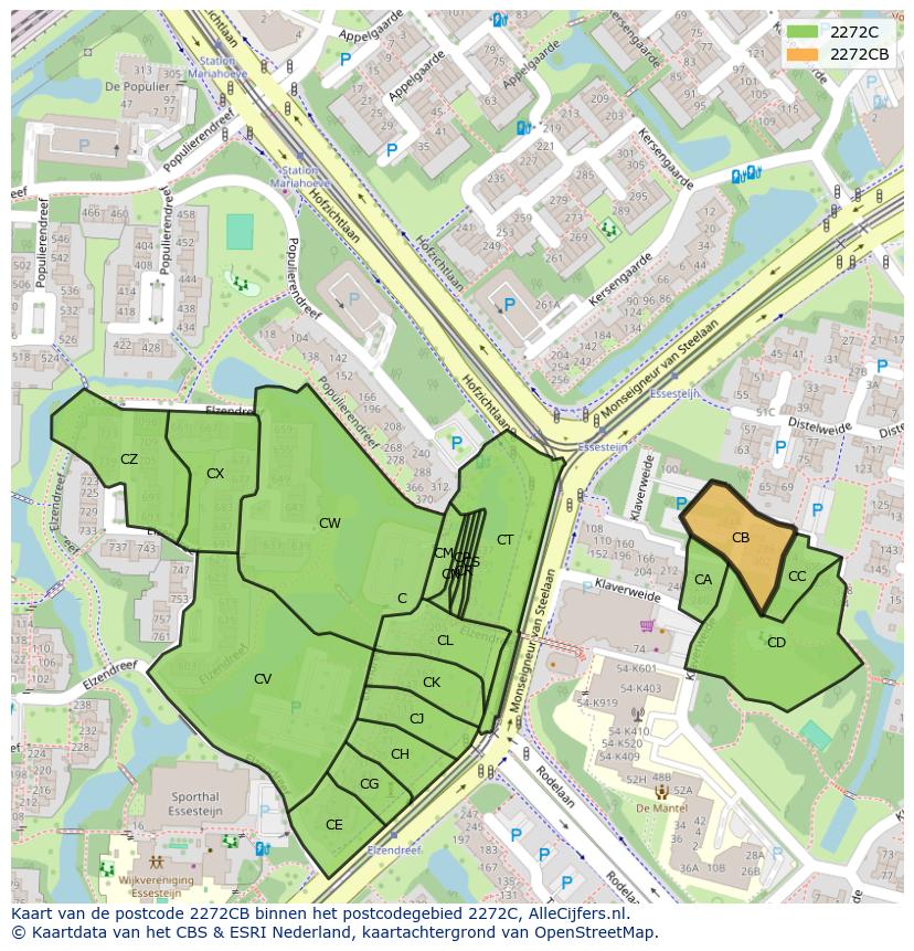 Afbeelding van het postcodegebied 2272 CB op de kaart.
