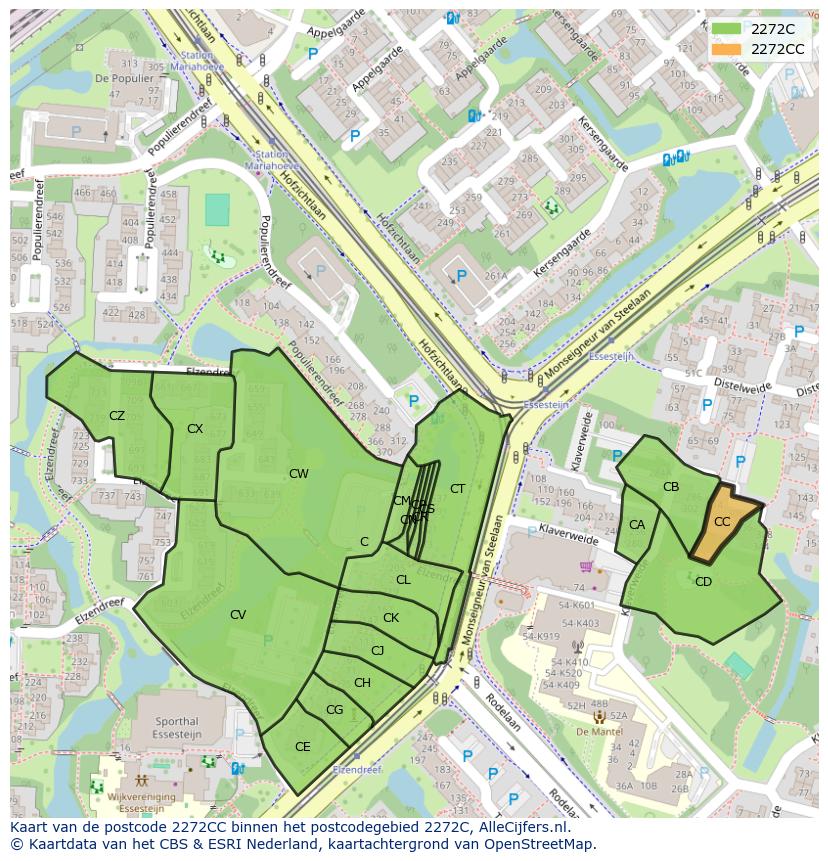 Afbeelding van het postcodegebied 2272 CC op de kaart.