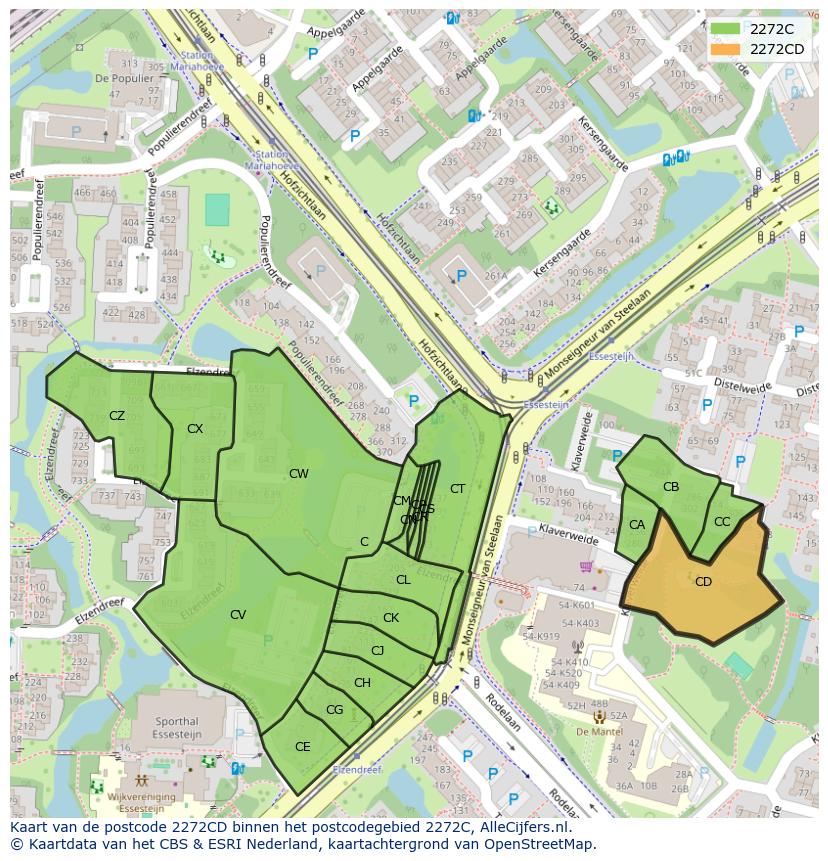 Afbeelding van het postcodegebied 2272 CD op de kaart.