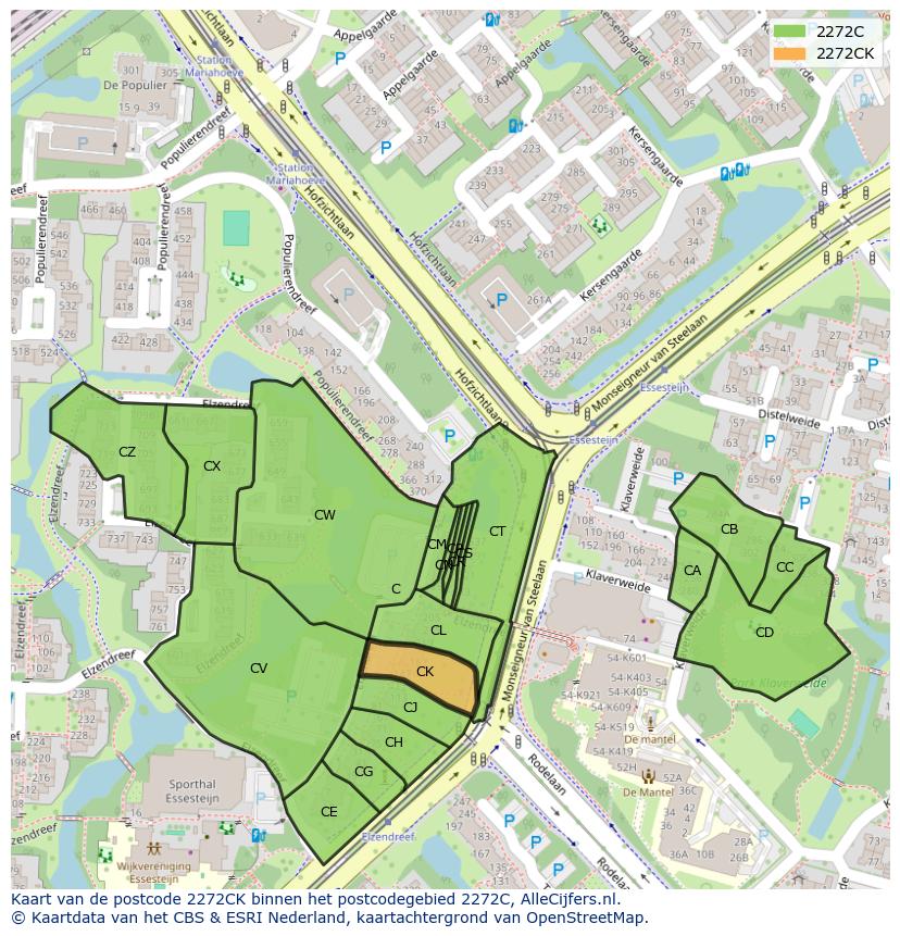 Afbeelding van het postcodegebied 2272 CK op de kaart.