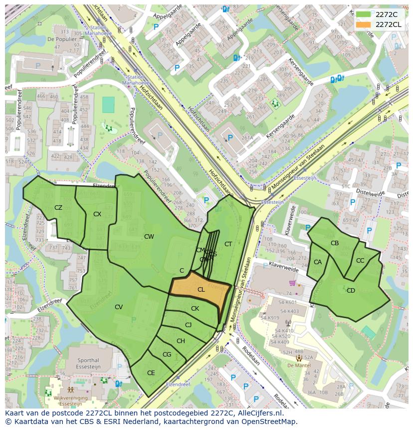 Afbeelding van het postcodegebied 2272 CL op de kaart.
