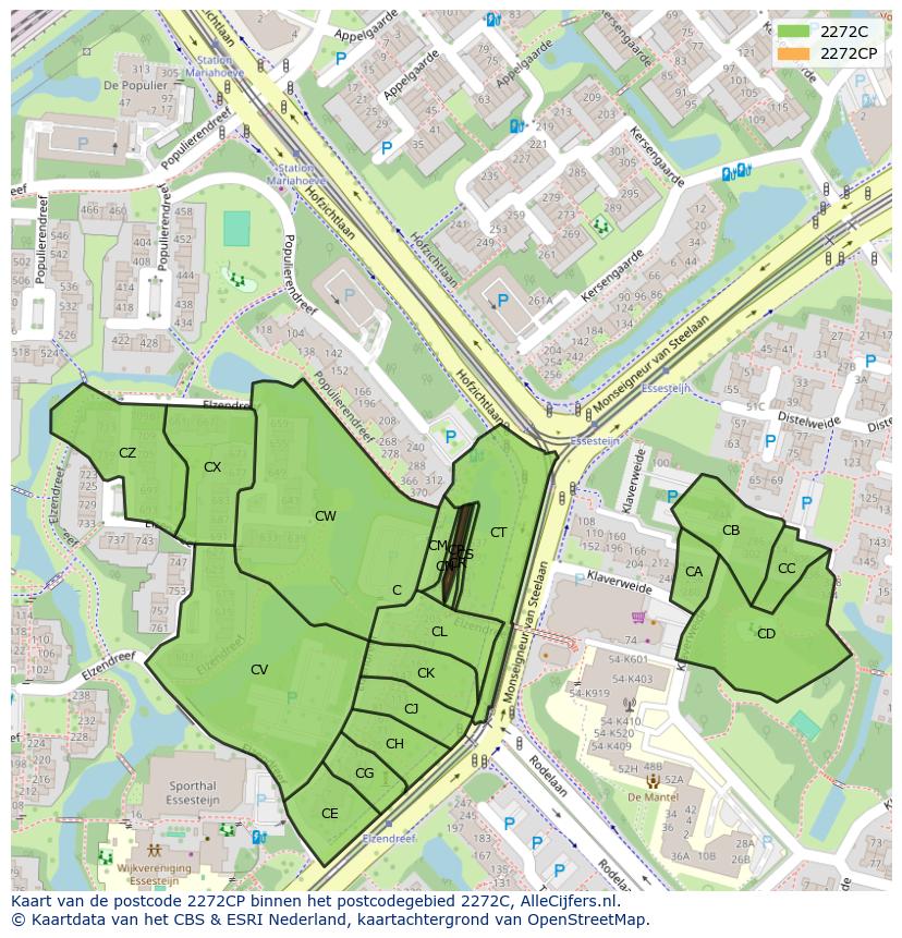 Afbeelding van het postcodegebied 2272 CP op de kaart.