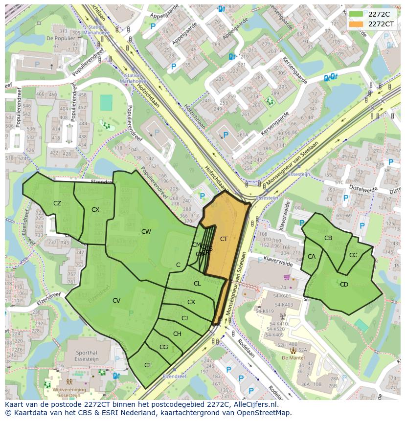 Afbeelding van het postcodegebied 2272 CT op de kaart.