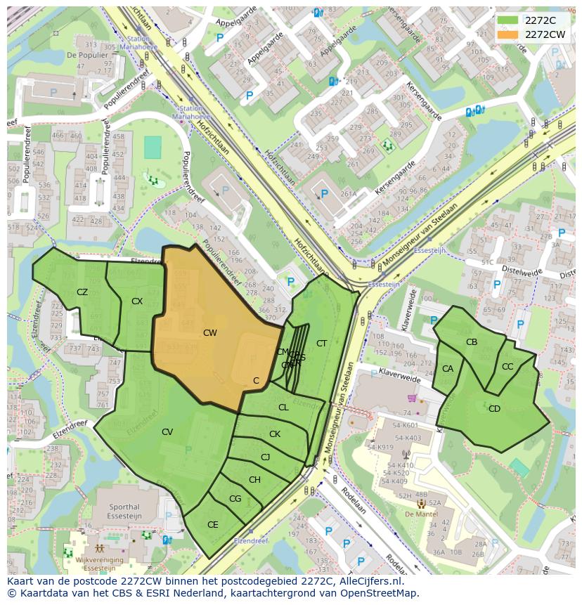 Afbeelding van het postcodegebied 2272 CW op de kaart.
