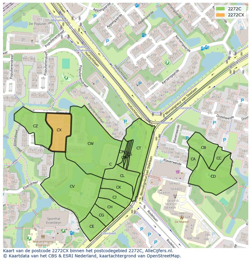 Afbeelding van het postcodegebied 2272 CX op de kaart.