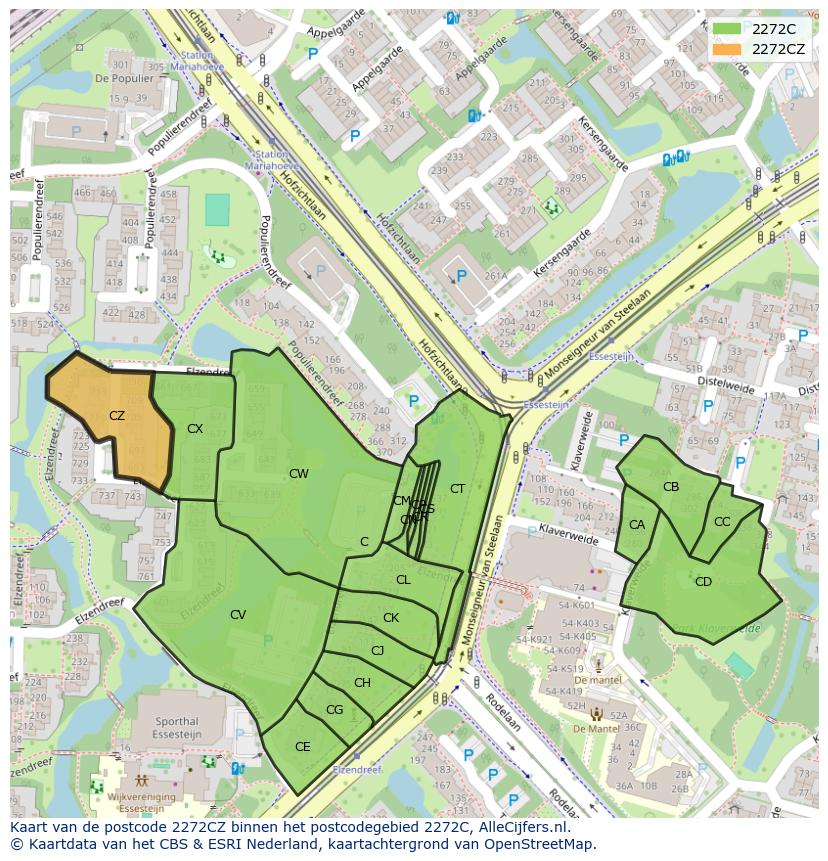 Afbeelding van het postcodegebied 2272 CZ op de kaart.