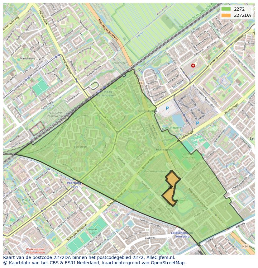Afbeelding van het postcodegebied 2272 DA op de kaart.