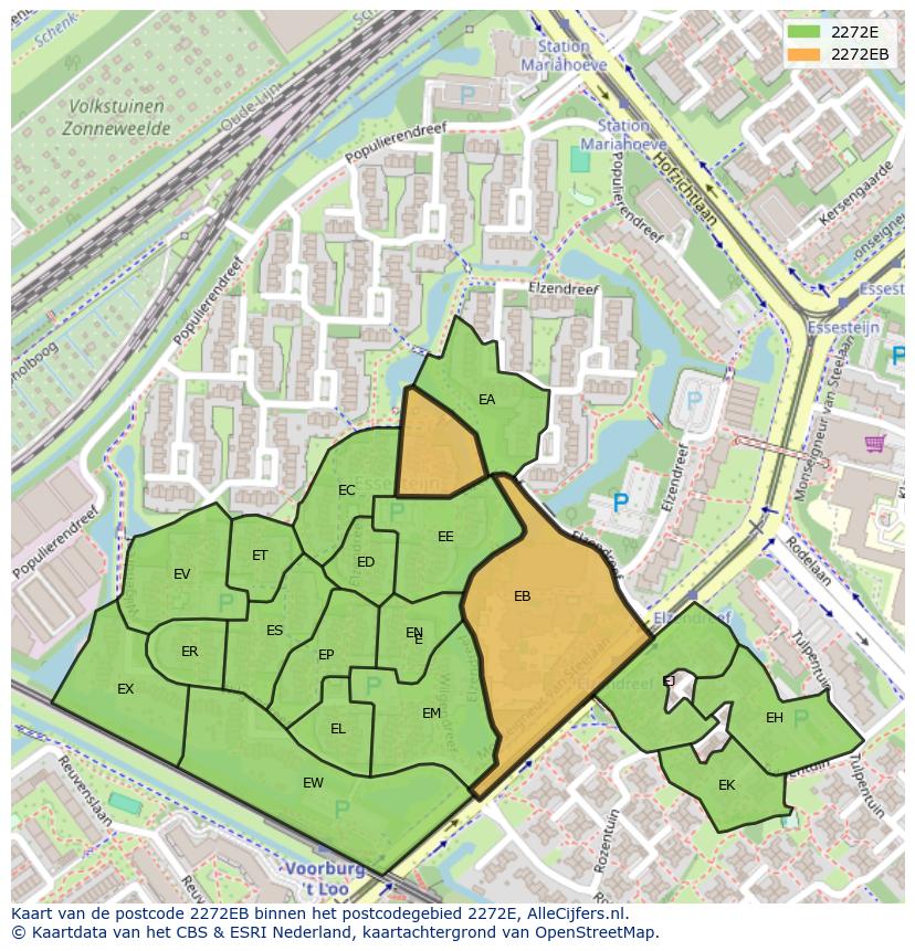 Afbeelding van het postcodegebied 2272 EB op de kaart.