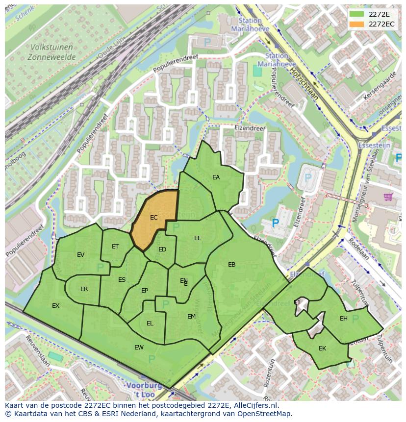 Afbeelding van het postcodegebied 2272 EC op de kaart.
