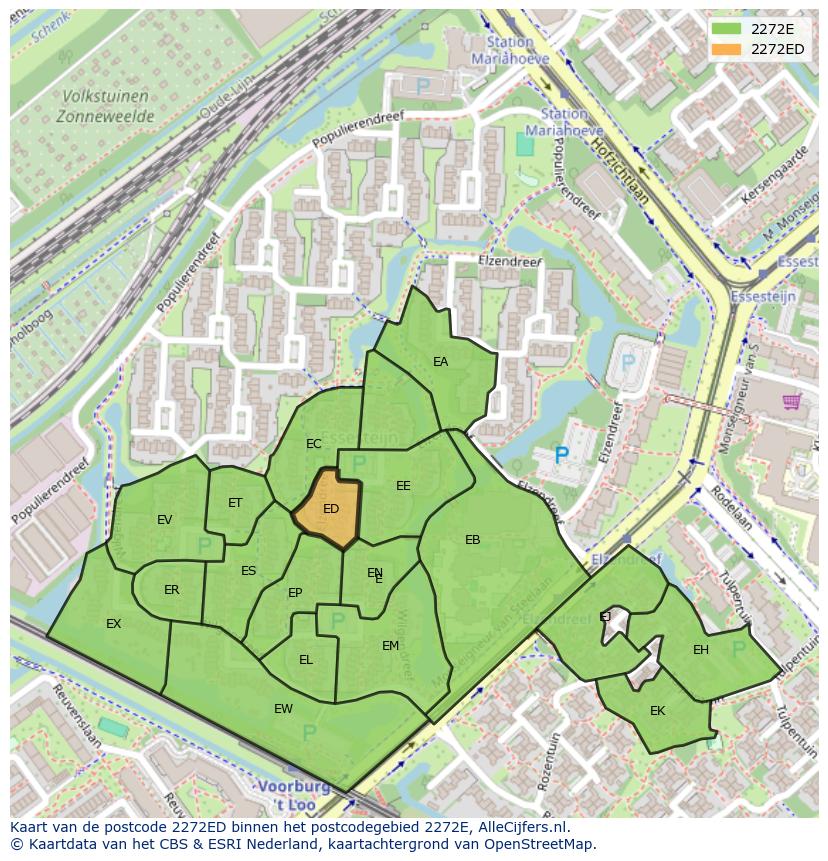 Afbeelding van het postcodegebied 2272 ED op de kaart.