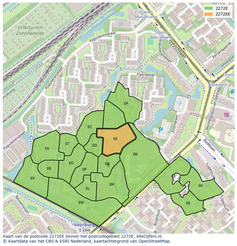 Afbeelding van het postcodegebied 2272 EE op de kaart.