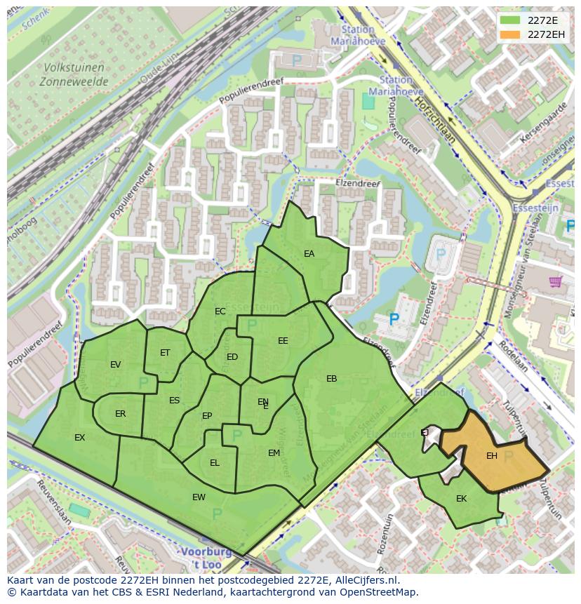 Afbeelding van het postcodegebied 2272 EH op de kaart.
