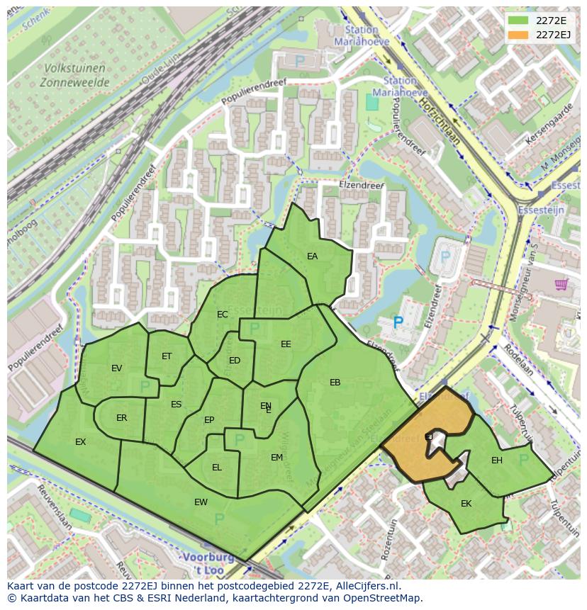 Afbeelding van het postcodegebied 2272 EJ op de kaart.