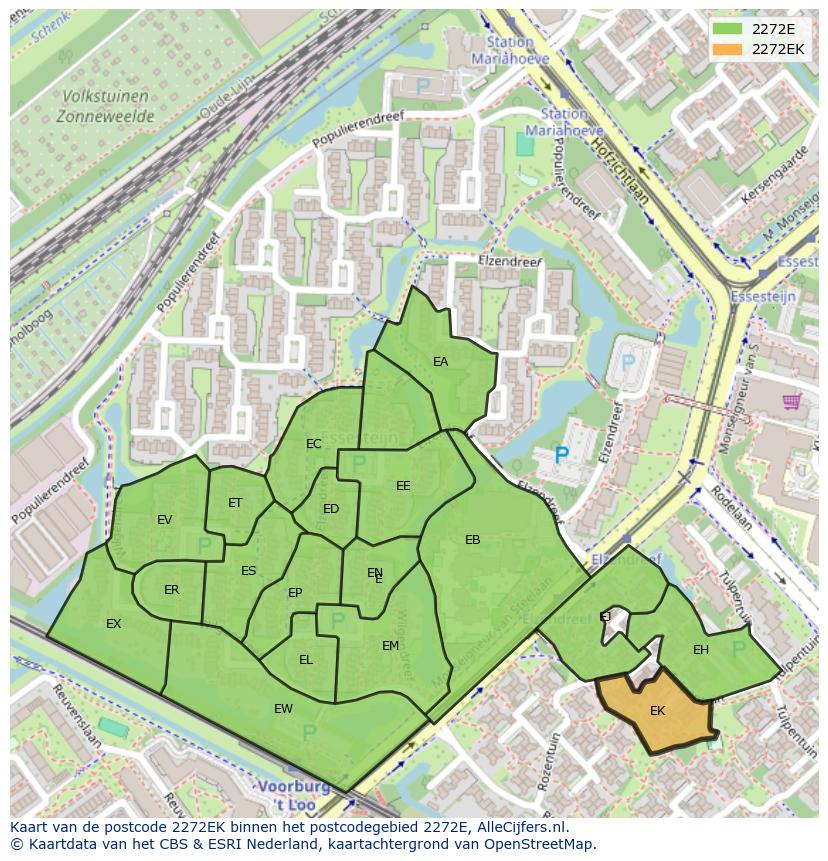 Afbeelding van het postcodegebied 2272 EK op de kaart.