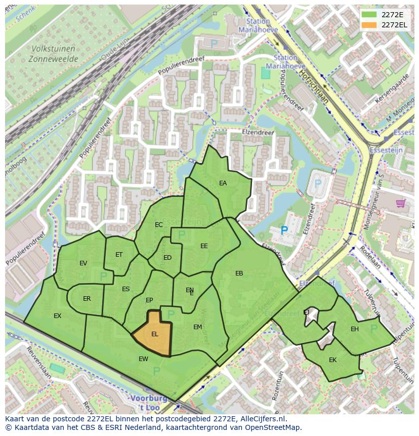 Afbeelding van het postcodegebied 2272 EL op de kaart.