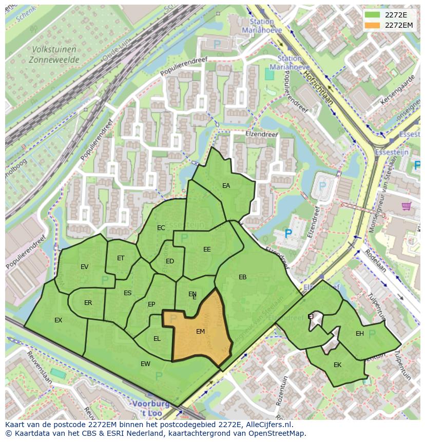 Afbeelding van het postcodegebied 2272 EM op de kaart.
