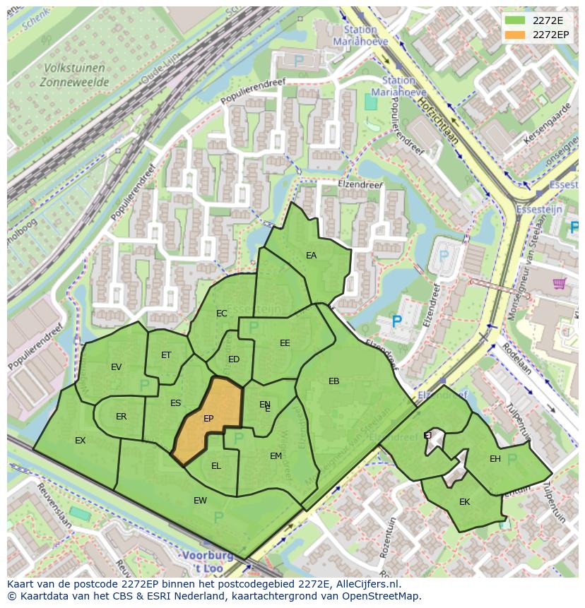 Afbeelding van het postcodegebied 2272 EP op de kaart.